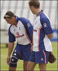 Gough with his knee in a brace