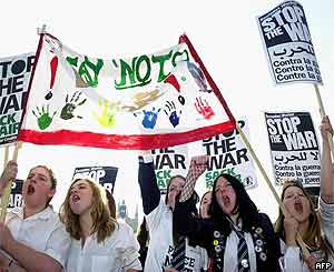 Young people voiced their opposition to a war against Iraq
