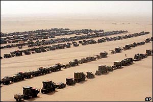 Convoy of the101st Airborne Divisions 3rd Brigade Combat Team prepare to cross into Iraq, 21 March