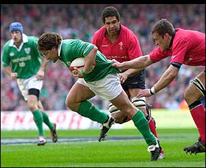 Ireland's Shane Byrne tries to break through the Welsh defence