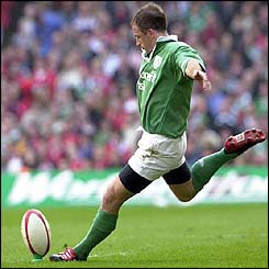 Ireland's David Humphreys slots over another penalty against Wales 