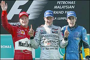 Barrichello, Raikkonen and Alonso on the podium