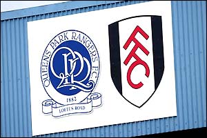 The QPR and Fulham badges side-by-side at Loftus Road