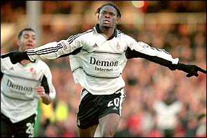 Louis Saha celebrates scoring for Fulham