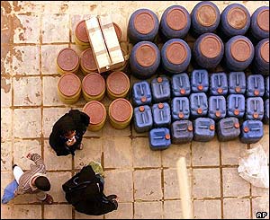 Water is also a key issue - these supplies are for sale in Baghdad