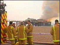 Firefighters by the pier