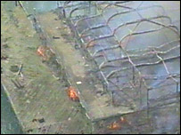 The damaged pier from above