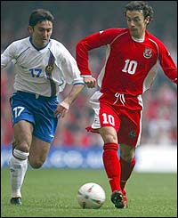 Spurs star Simon Davies in action against Azerbaijan