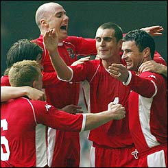 Gary Speed puts Wales 2-0 up in the 40th minute