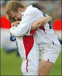 Dawson and Wilkinson congratulate each other at the final whistle