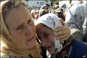 Two Bosnian women weeping 