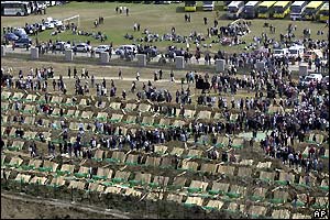 General view of the Potocari memorial centre with 600 coffins of victims of the Srebrenica massacre