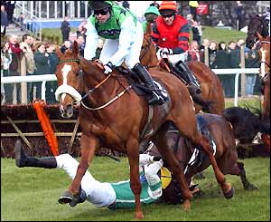 Jockey Billy Worthington and Majestic crash to the ground