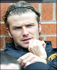 David Beckham on the Man Utd bench