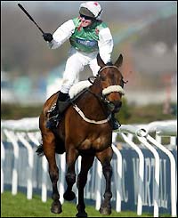 Barry Geraghty wins the 2003 Grand National on Monty's Pass