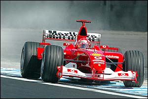 Ferrari driver Michael Schumacher pushes hard at Interlagos