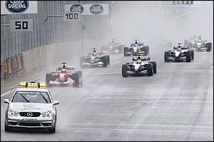 The safety car leads the field away for the start of the race