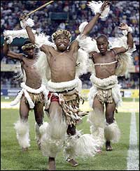 Zulu dancers entertain the crowd before kick-off 