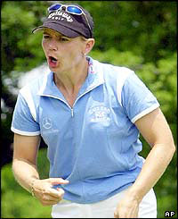 Annika Sorenstam celebrates her birdie at the second