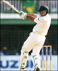 Ricky Ponting hooks the ball in Guyana