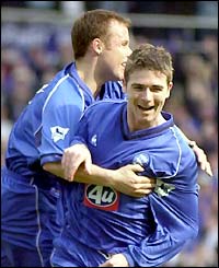 Birmingham's Bryan Hughes celebrates opening the scoring