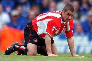 Kevin Phillips hits the deck after an unsuccessful attempt to find an equaliser at St Andrews