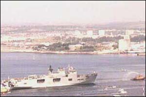 HMS Ocean arriving in Plymouth