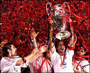 Captain Paolo Maldini lifts the European Cup for AC Milan