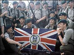 British troops prepare to leave for the Falklands Islands