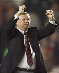 Man Utd boss Sir Alex Ferguson celebrates at the final whistle