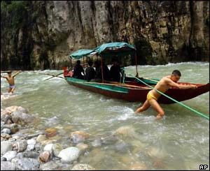 A tourist boat in a scenic part of the Three Gorges area