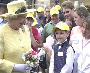 The Queen chatting to children