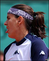 Spain's Conchita Martinez sticks her tongue out 