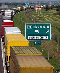 Hegyeshalom border crossing on Austria-Hungary border