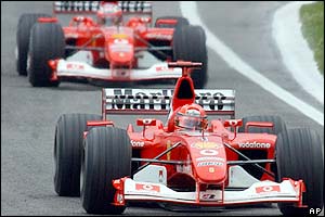 Michael Schumacher leads Ferrari team-mate Rubens Barrichello