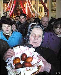 Belarusian woman with Easter egg basket