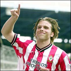 Midfielder Anders Svensson celebrates giving Southampton the lead after 26 minutes 