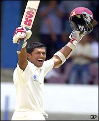 Darren Ganga celebrates his century