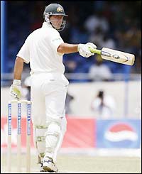 Ponting points back in annoyance as he leaves the field