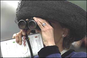 Racegoer with binoculars