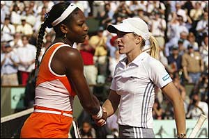Serena and Justine shake hands at the end of the match