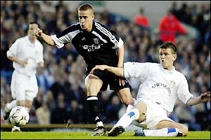 Sean Davis evades Leeds' Eirik Bakke in the search for an equaliser