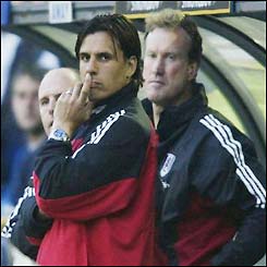 Fulham caretaker-boss Chris Coleman looks anxious as his side are 1-0 down at half-time