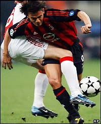 Filippo Inzaghi pushes forward for an early goal