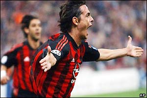 Inzaghi celebrates opening the scoring at the San Siro
