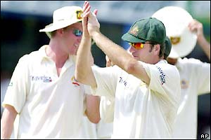 Australia captain Steve Waugh salutes the crowd after their win