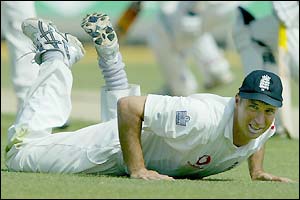 England captain Nasser Hussain in the field