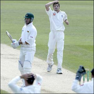 Frustration for James Anderson (right) as Sean Ervine (left) survives