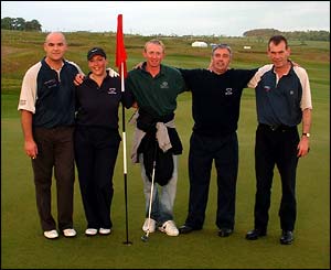 Round in 2hrs 7mins - the first fourball to reach the 18th green