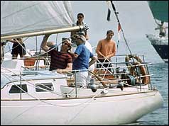 Edward Heath on board the Morning Cloud